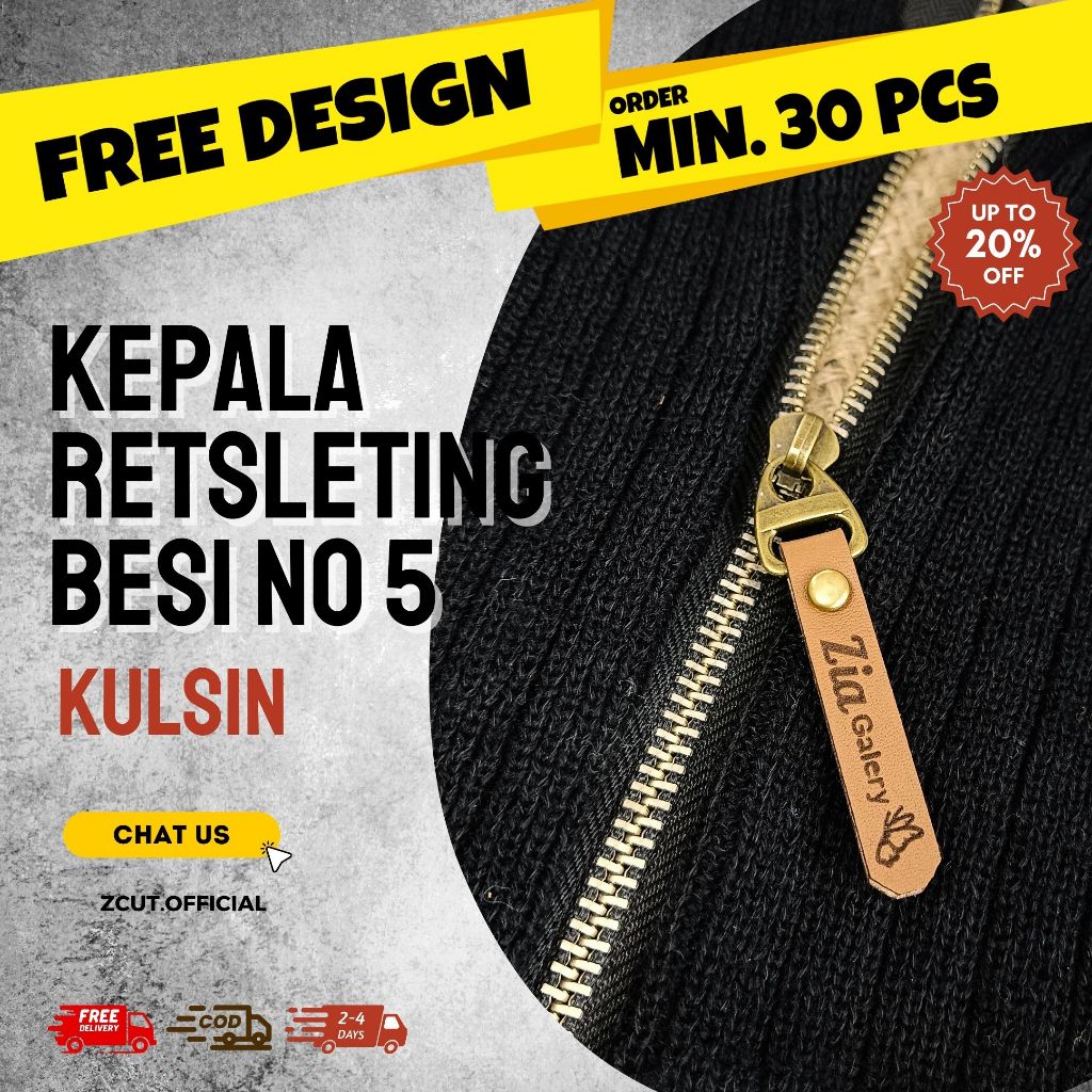 [MIN 30pcs] BESI Kepala resleting / tarikan resleting /  zipper puller Custom Kulit Sintetis Kulsin 
