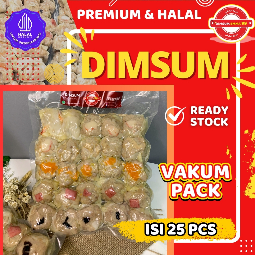 

Dimsum Premium & Halal Mix Toping isi 25 pcs Kemasan Vacum GRATIS Saus Merah & Lada Hitam