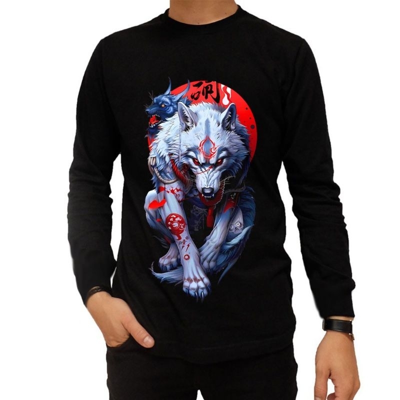 Kaos Distro Pria Lengan Panjang Serigala Samurai Keren Terbaru Baju Pria Kekinian Termurah Terlaris 