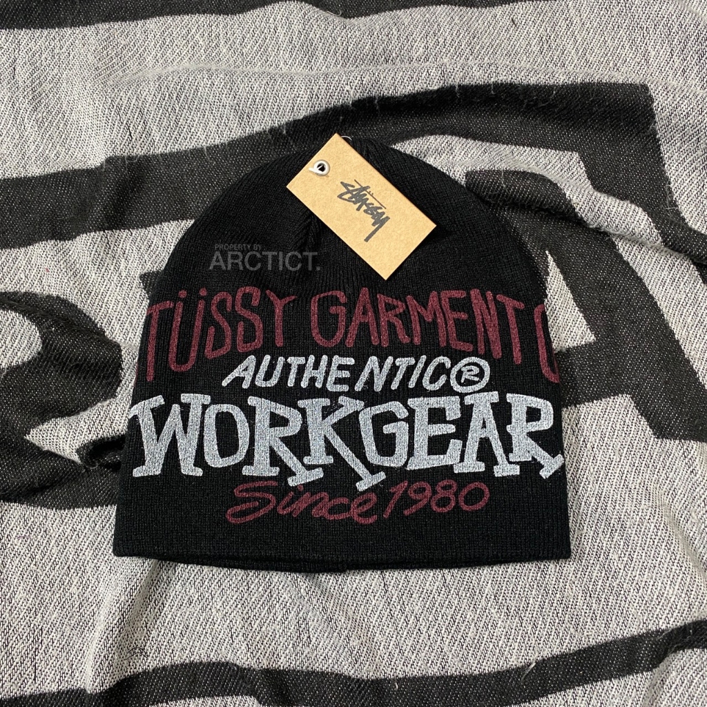 STUSSY WORKGEAR PRINT SKULLCAP BEANIE HAT - BLACK | KUPLUK STUSSY