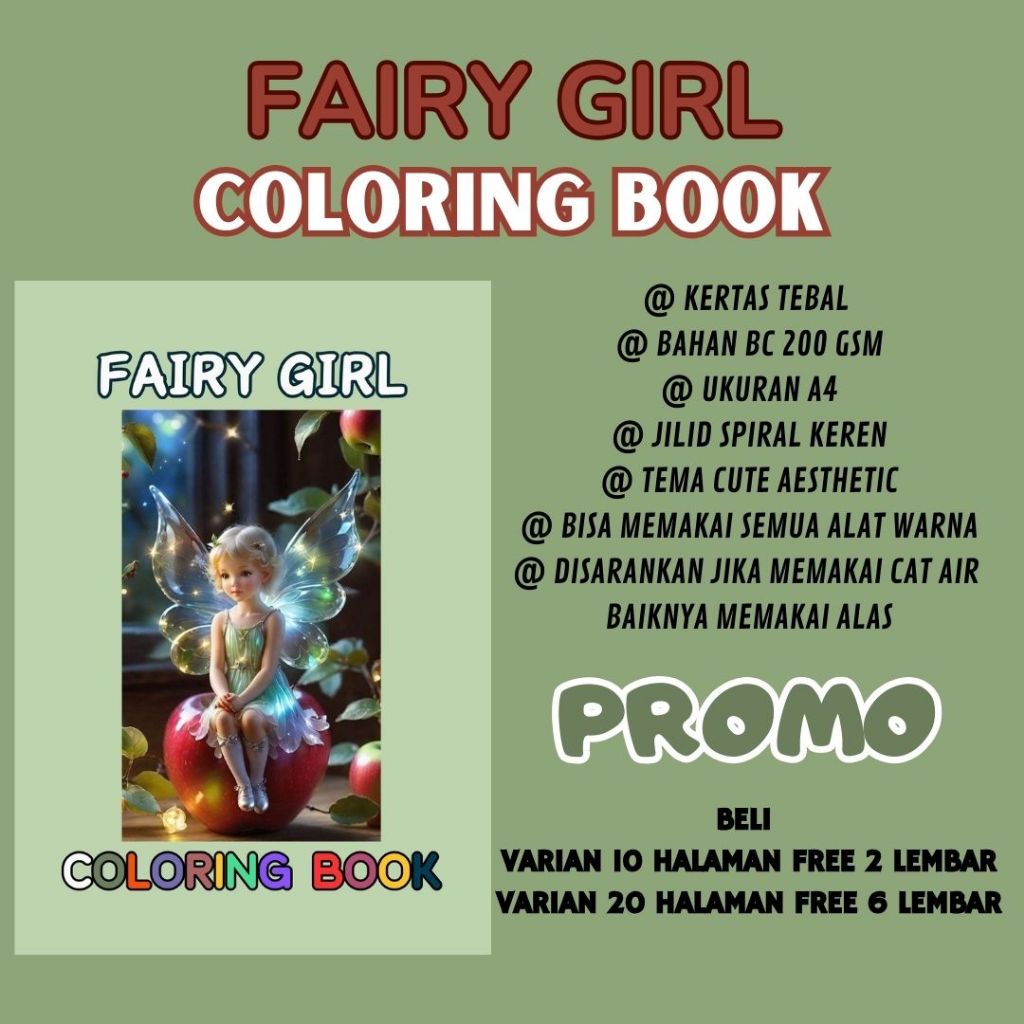 

FAIRY GIRL Coloring Book Sketsa Menggambar Buku Gambar Mewarnai Kertas Tebal Premium Murah Bagus