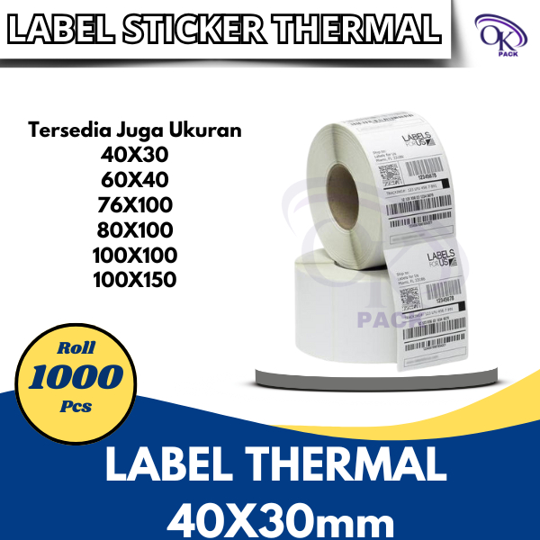 

Label Sticker Thermal 40X30mm 1Line 1000pcs Gap 2mm,Core 1 Inchi / Label Sticker Barcode