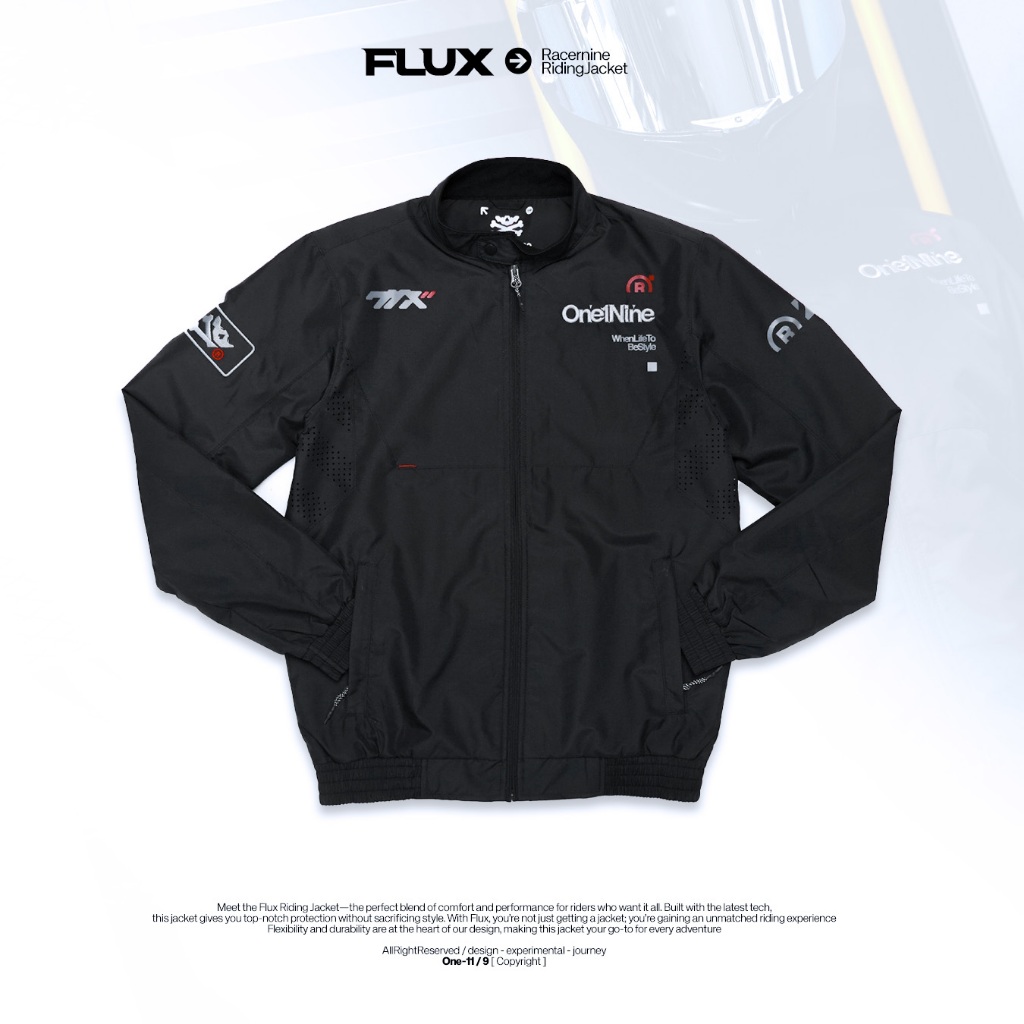 Oneonenine Ksr Jaket Racernine Flux Black Series - Jaket Racernine Sablon Motor Sport