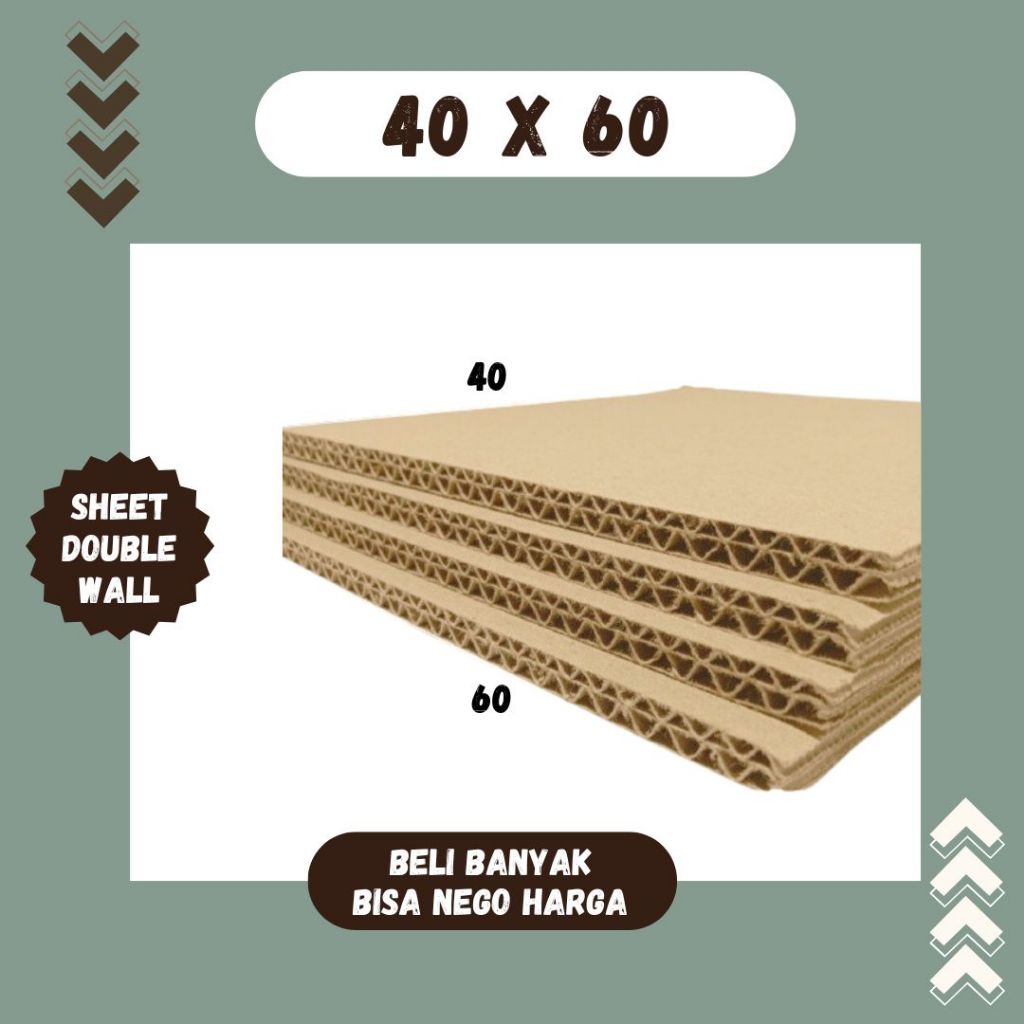 Sheet Lembaran 40x60 / 40x50 / 40x40 / 40x30 / 40x20 / 40x10 Kardus Polos Double Wall Bahan Coklat K