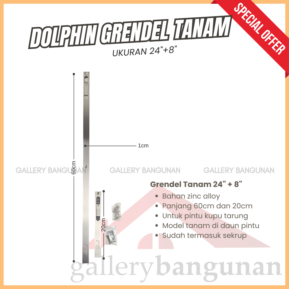 Grendel Tanam Dolphin untuk Pintu ukuran 24" + 8" Gerendel Selot Slot Pintu Flush Bolt 24in 8in 24 1