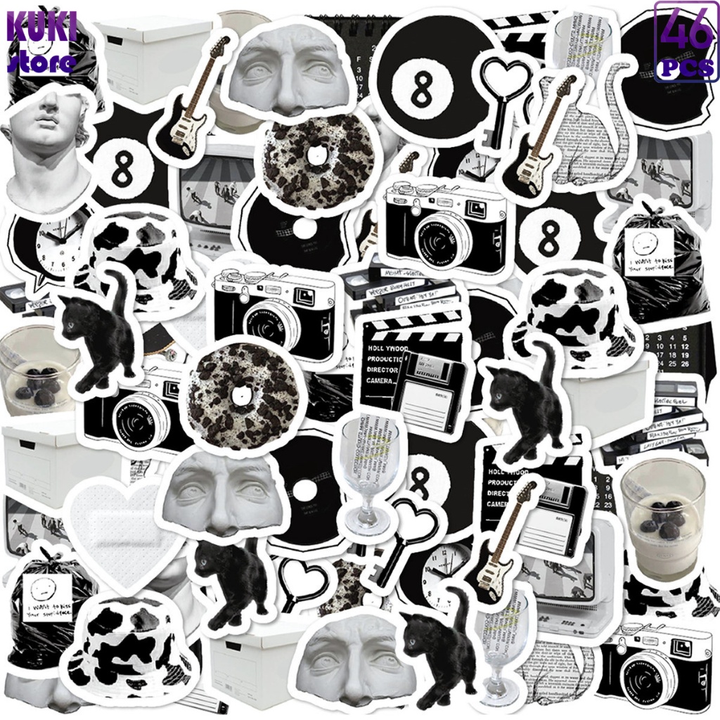 

46 Pcs Ukiran Batu Gaya Vintage, Kucing, Kamera, Dan Stiker Warna-warni Lainnya