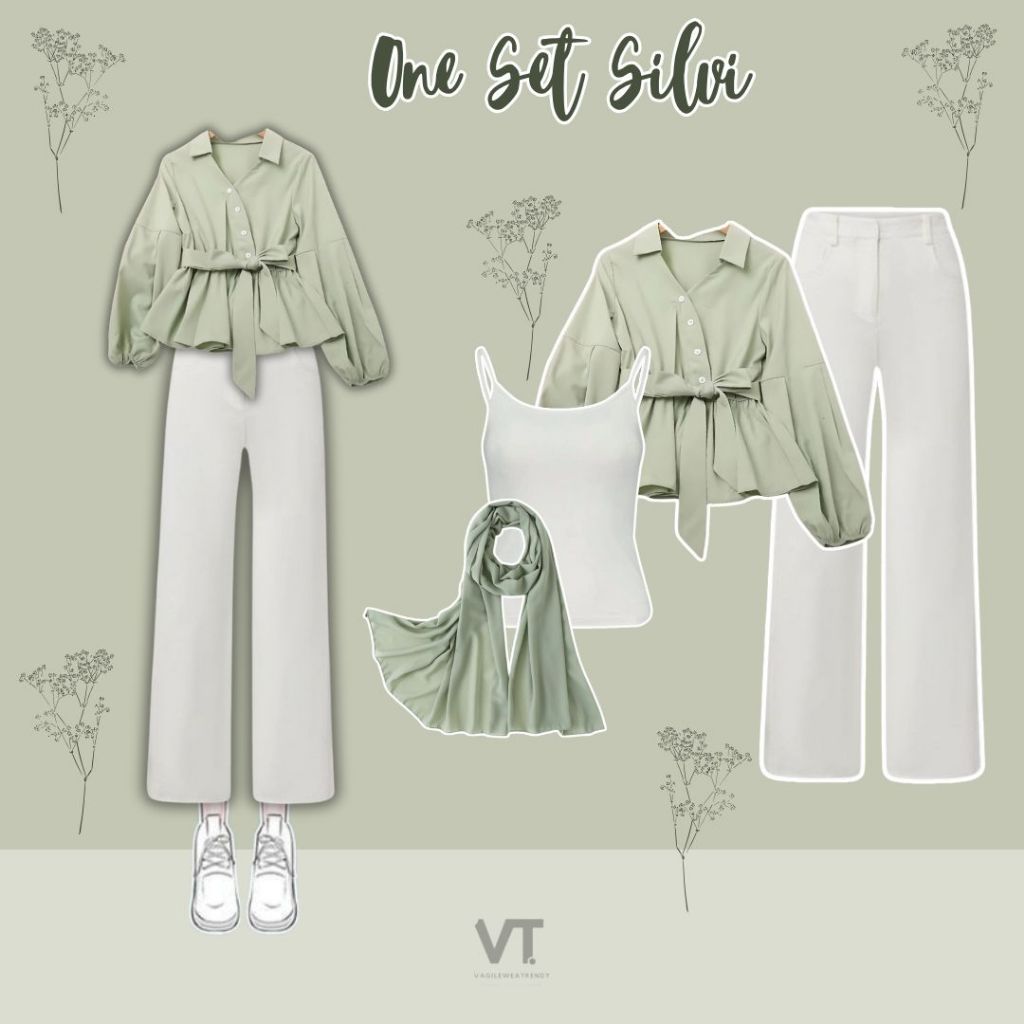 One Set Silvi (Hijab, Tanktop, Blouse, Celana) OOTD Outfit Korea Style