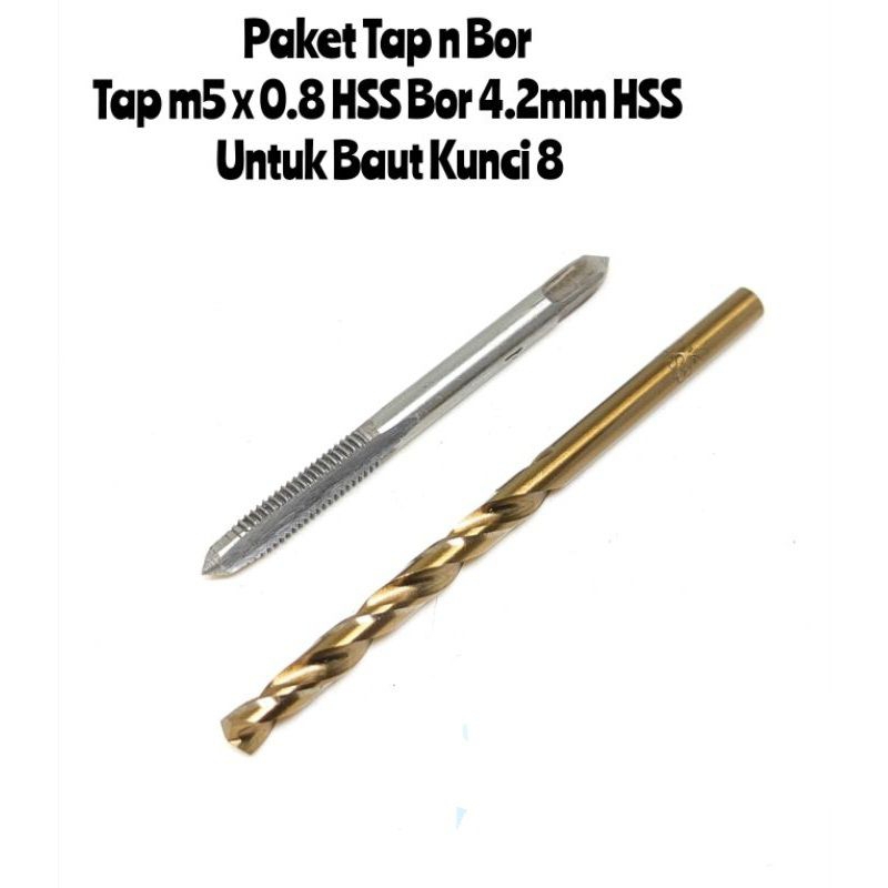 Paket tap n mata bor untuk baut kunci 8 tap m5x0.8 set Bor 4.2mm HSS