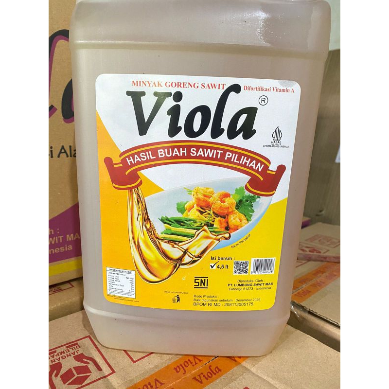 

Minyak goreng viola 4,5 liter jirigen 1 dus isi 4 pcs