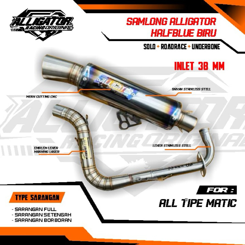 Knalpot Samlong Original HALFBLUE Free breket Beat Nmax Aerox Vario Scoopy Genio Mio dll
