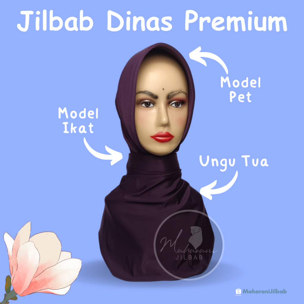 Jilbab Dinas Premium Anti Tembem Warna (Ungu Tua)