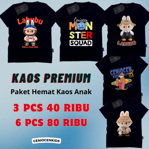 Ceniocen Kids - Paket Hemat Kaos Distro Anak Laki - Laki Perempuan Murah Baju Anak Laki Laki Bahan C