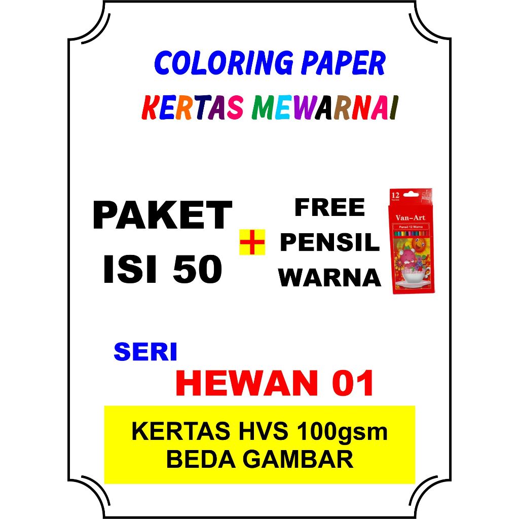 

FREE PENSIL WARNA, SERI HEWAN LUCU CUTE ANIMALS ISI 50 PAKET MEWARNAI COLORING
