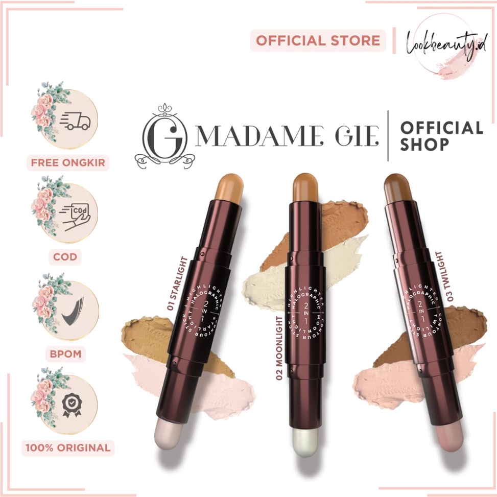 Ready Laris Madame Gie Halographic 2in1 Contour stick and Hightlighter  Madame gie starlight and moo