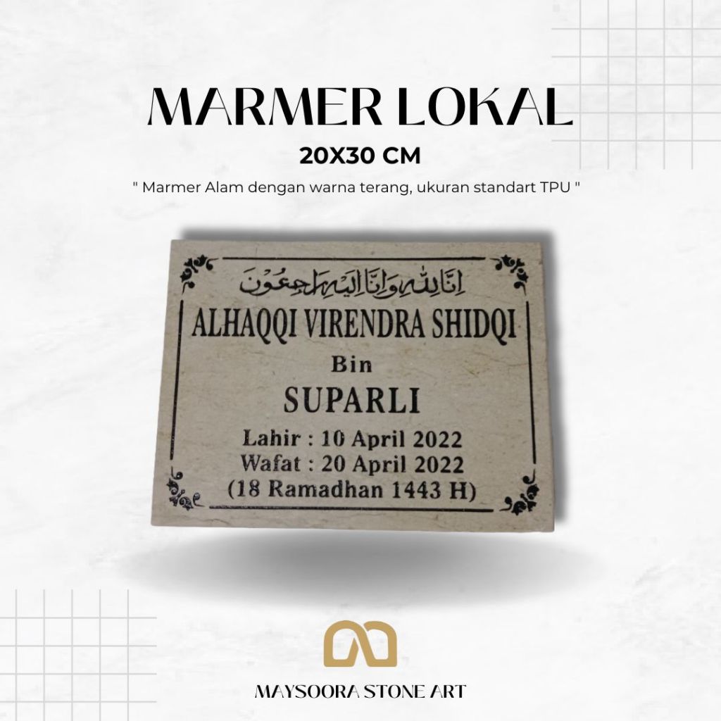 BATU NISAN MARMER ALAM 20X30CM