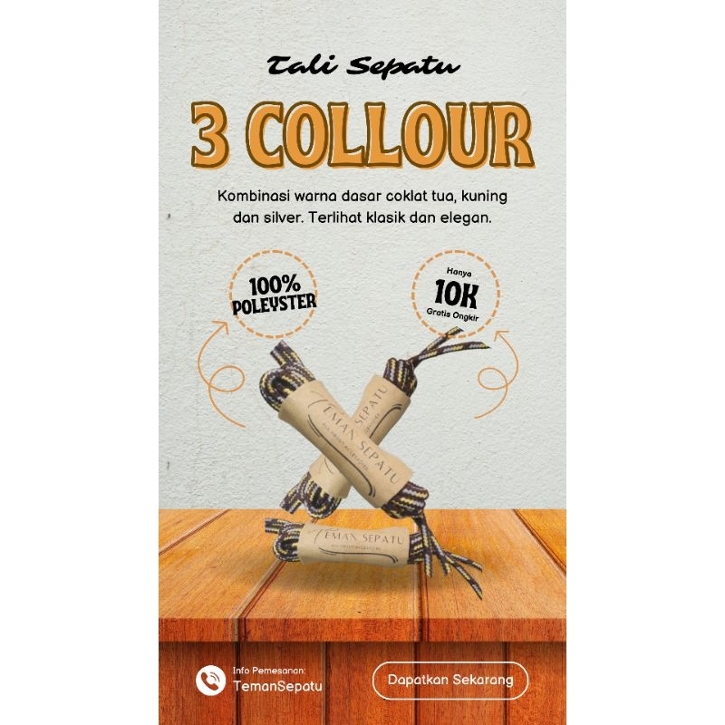 ￼Tali Sepatu Bulat 8 Lubang by Teman Sepatu - Bahan Polyester - Warna 3 Collour - Tali Sepatu Docmar
