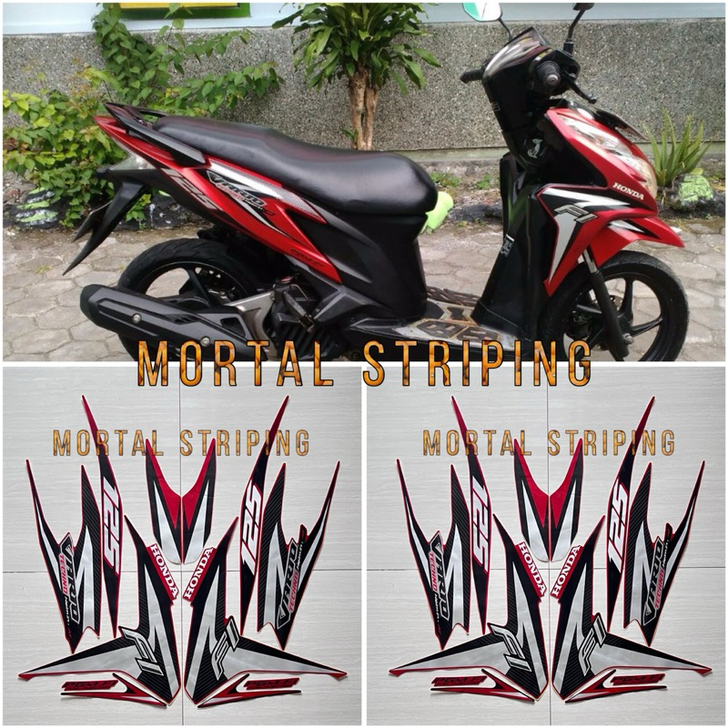 STIKER STRIPING LES LIS BODY MOTOR VARIO TECHNO 125 OLD TAHUN 2012 FI MERAH STANDAR