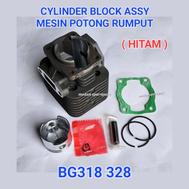 Cylinder Block Piston Assy Kit Blok Komplit Mesin Potong Rumput Babat BG318 BG328 hitam Block Mesin 