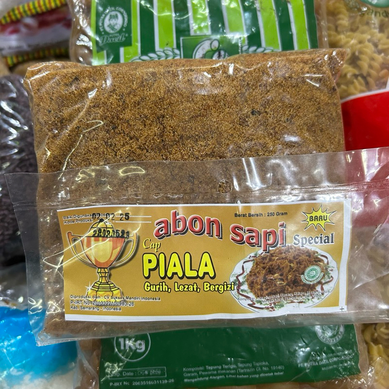 

Abon Sapi Asli Cap Piala kemasan 250gr dan 1000gr Ecer Satuan