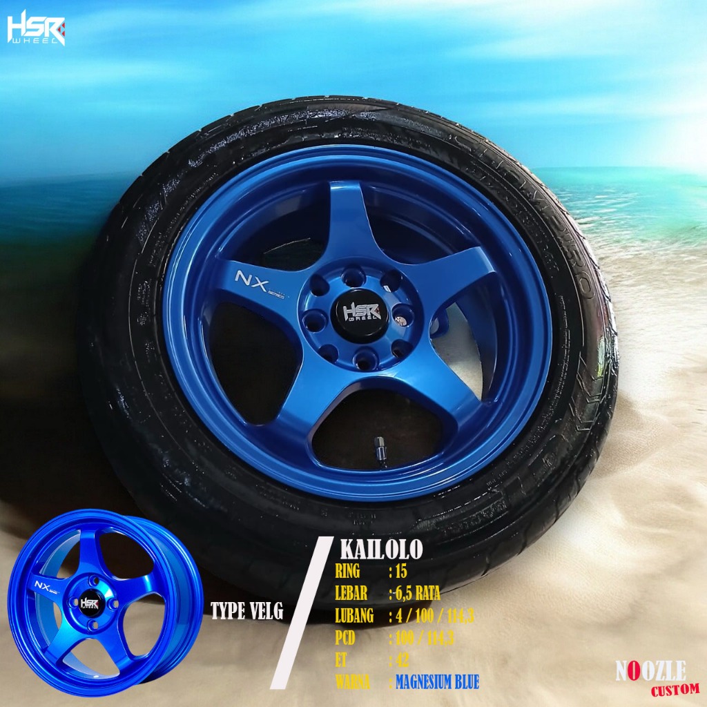 Velg Mobil Ring 15 Palang 5 Lubang 4 Pelek Racing Bintang HSR Kailolo Ring 15 Warna Biru