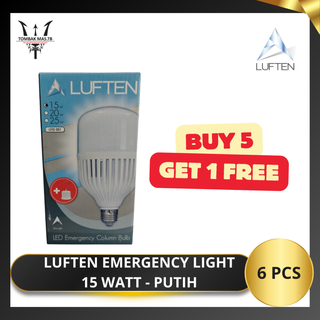 Bohlam Lampu Emergency LED Luften 15 Watt - Putih (5+1pcs)