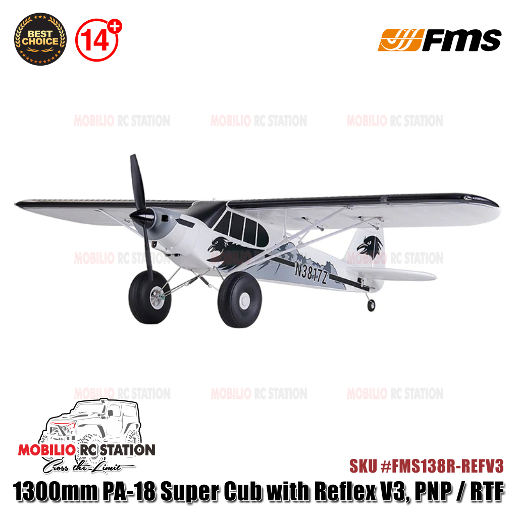 Promo FMS 1300mm PA-18 Super Cub with Reflex V3 - PNP/RTF #FMS138R-REFV3 RC Air Plane Aeromodelling
