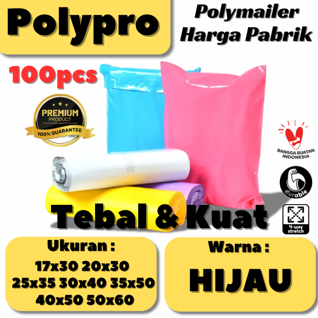 

Polymailer Premium Hijau Warna Glossy / Plastik Packing Online / Tebal Kuat / 100Pcs