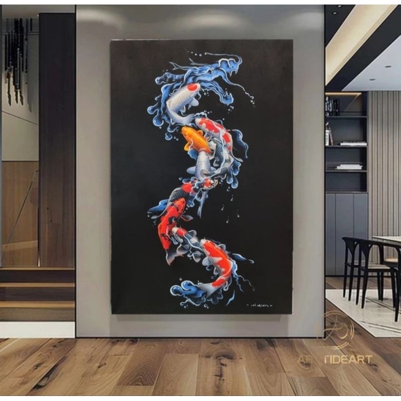 lukisan dinding ikan koi naga untuk dekorasi rumah