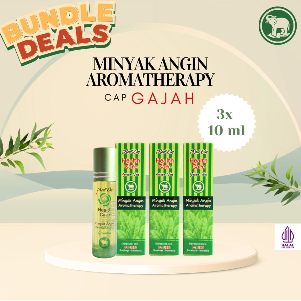 Cap Gajah 3 pcs Minyak Angin Aromatherapy Health Care 10 ML - Green Tea