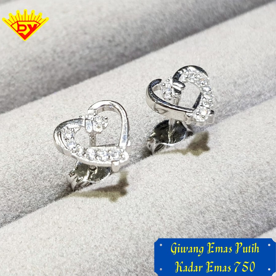 Giwang Emas Putih Permata Zirconia Kadar Emas 750