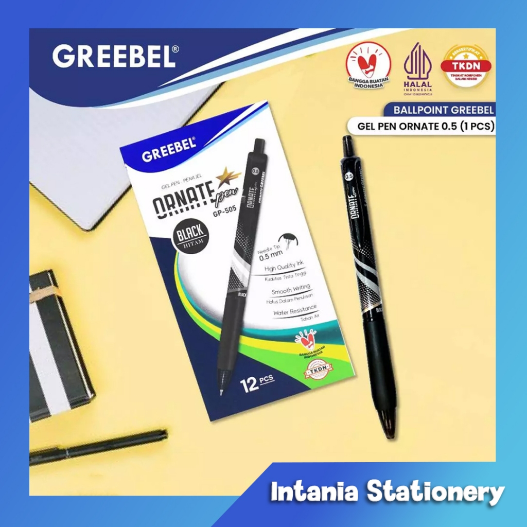 

GREEBEL PULPEN GEL / Gel Pen Ornate GP-505 0.5 Hitam (1 Pack) / Ballpen Gel Ballpoint Bolpen Bolpoin Pena Gel