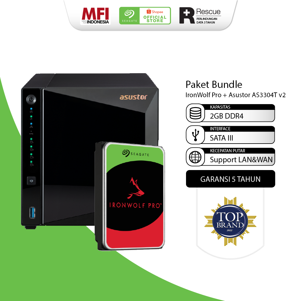 [Bundle] Seagate IronWolf Pro HDD / Hardisk NAS + Asustor AS3304T 4-Bay 1.7GHz