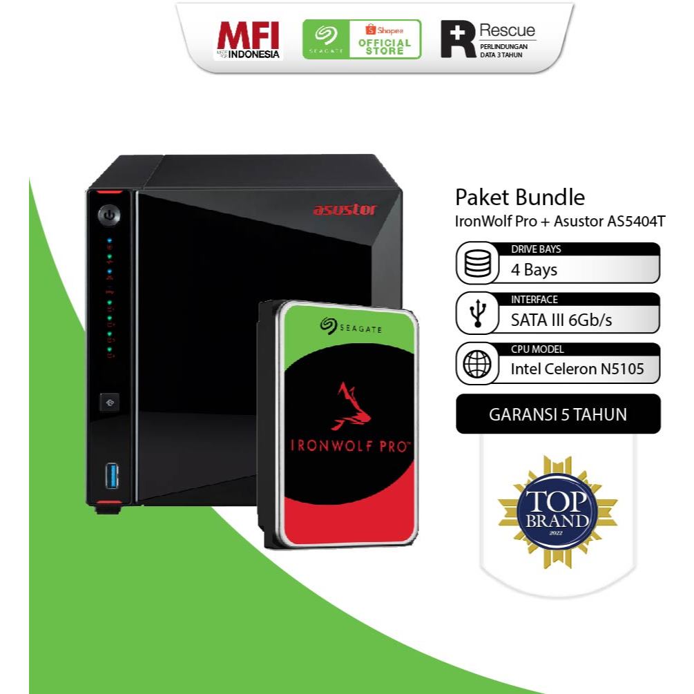 [Bundle] Seagate IronWolf Pro HDD / Hardisk NAS + Asustor AS5404T 4-Bay