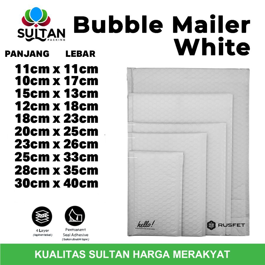 AMPLOP BUBBLE MAILER WHITE WRAP ENVELOPE RUSFET SATUAN TERMURAH PUTIH