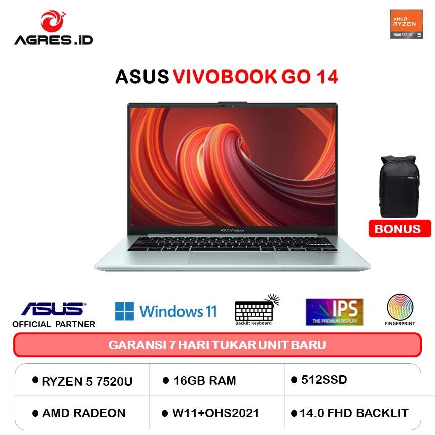 ASUS VIVOBOOK GO 14 E1404FA RYZEN 5 7520U 16GB 512GB W11+OHS 14.0FHD IPS BLK -VIPS552