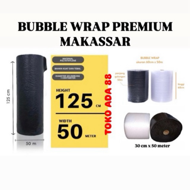 

Bubble Wrap PREMIUM 125cm x 50m Hitam / Bening / plastik bubble