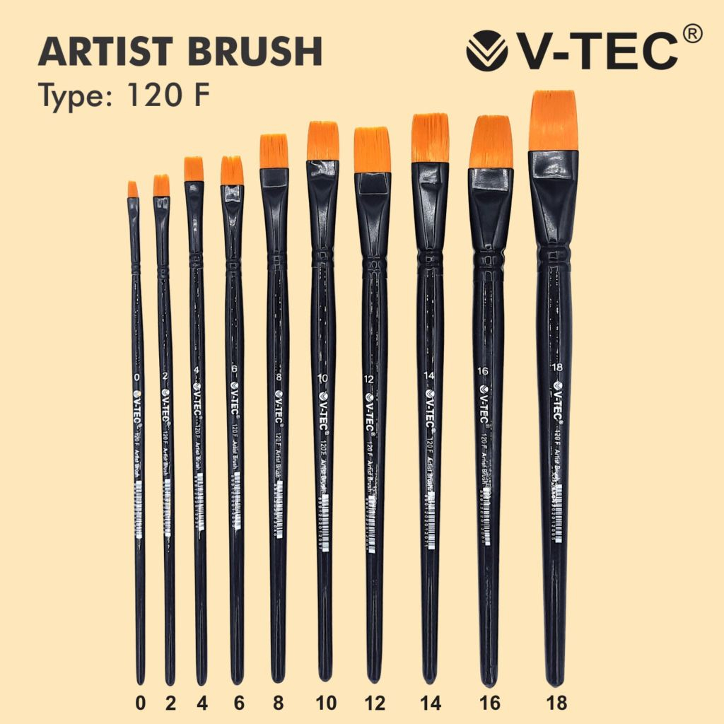 

Kuas Lukis Datar V-TEC Type 120F - Flat Brush - Painting Acrylic Brush - Artist Brush - Kuas Cat Lukis Bahan Nylon Halus