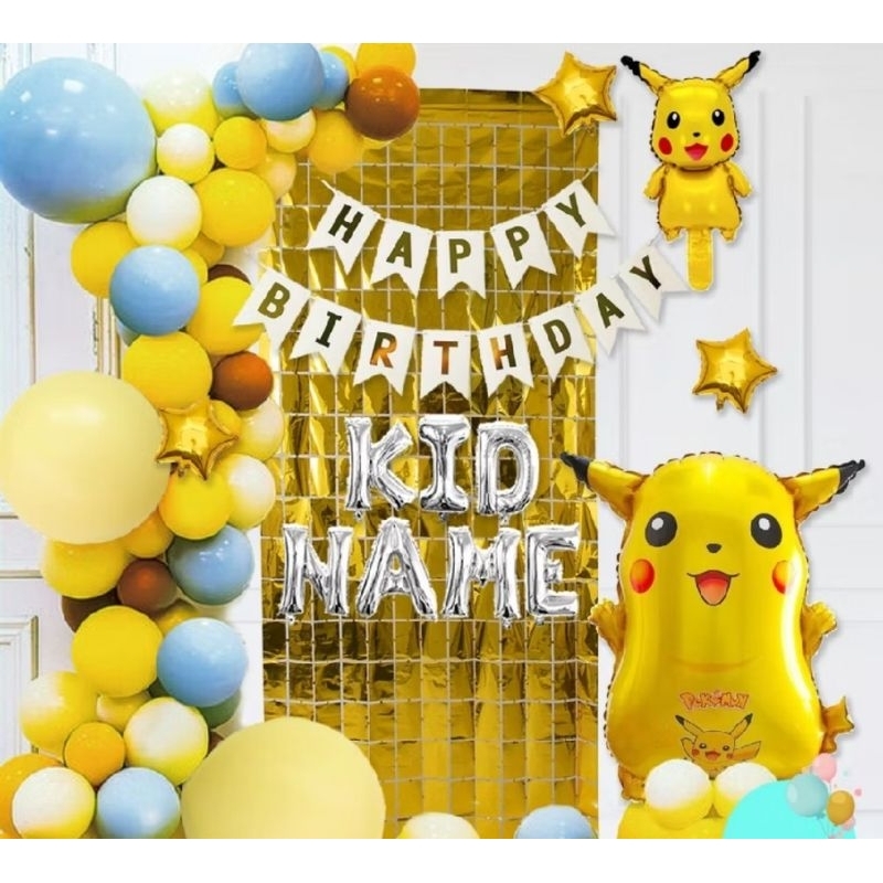 PIKACU GARLAND DECORATION SET/DEKORASI ULTAH POKEMON/BALON FOIL BIRTHDAY ANAK