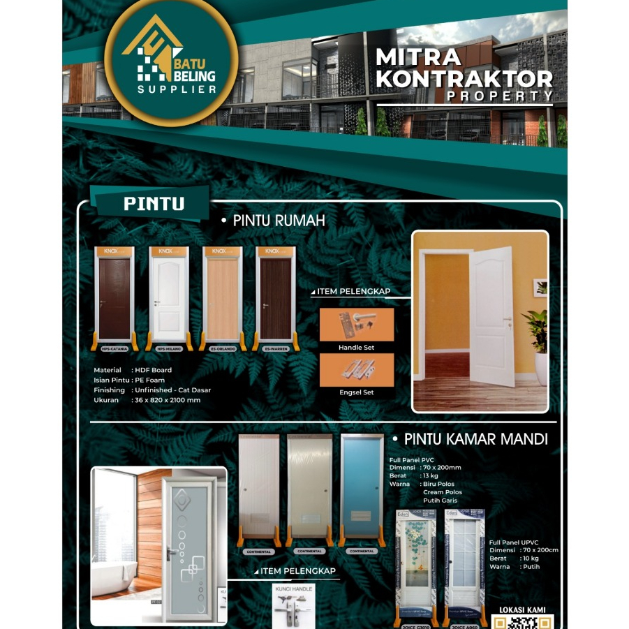 Pintu Kamar Mandi UPVC Tebal Ukuran 70x198 EDEN JOICE A060 G3010