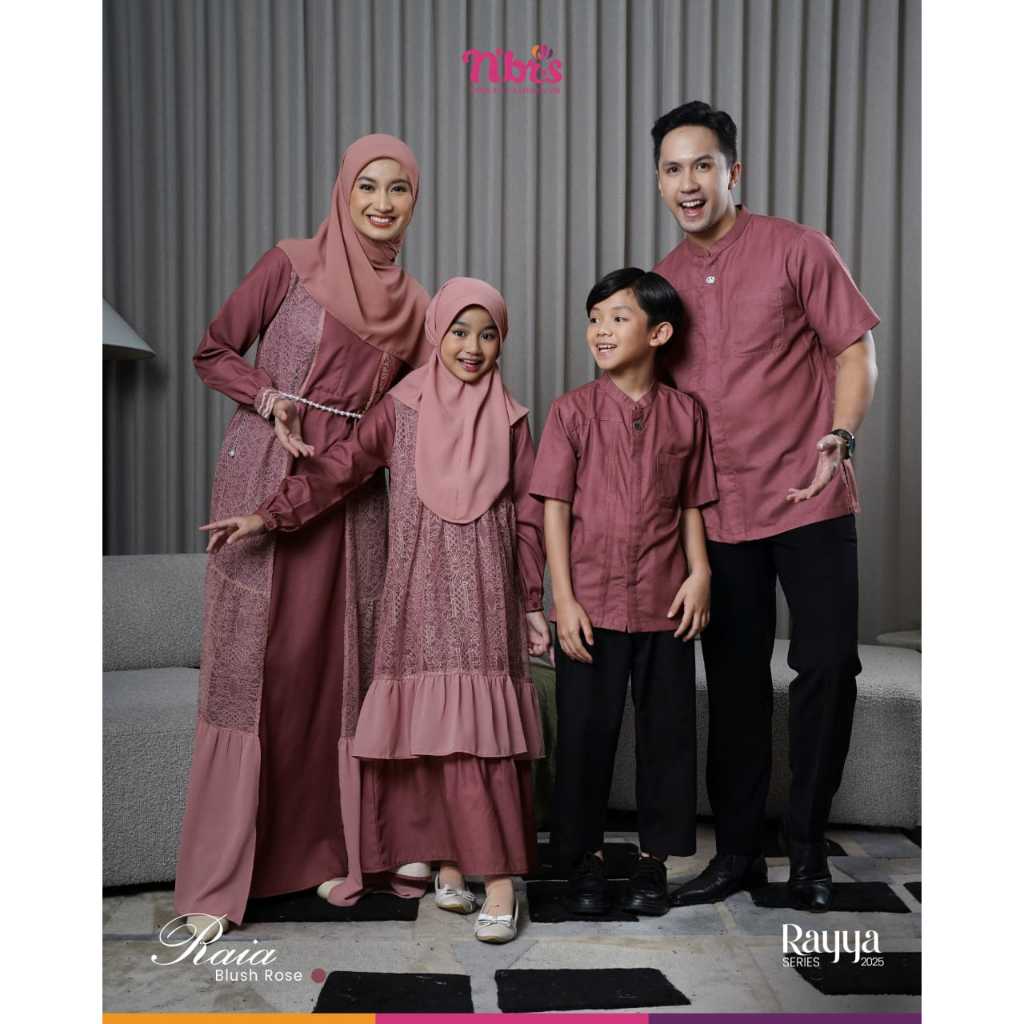 BUSANA MUSLIM TERBARU SARIMBIT NIBRAS 2025 FAMILY SET RAIA BLUSH ROSE ORI