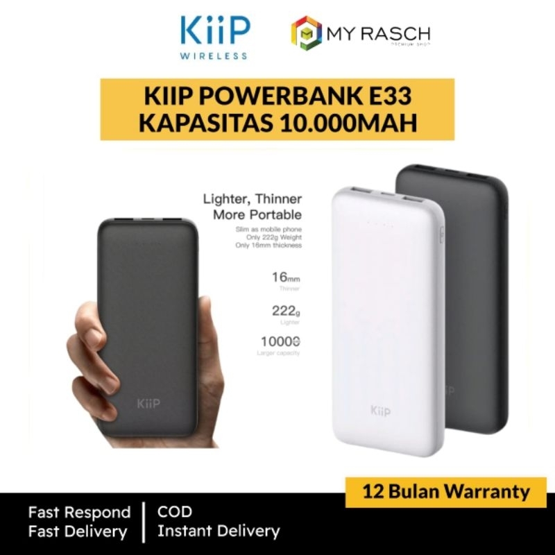 KIIP E33 Powerbank Slim 10000 Mah Dual USB Type C Micro