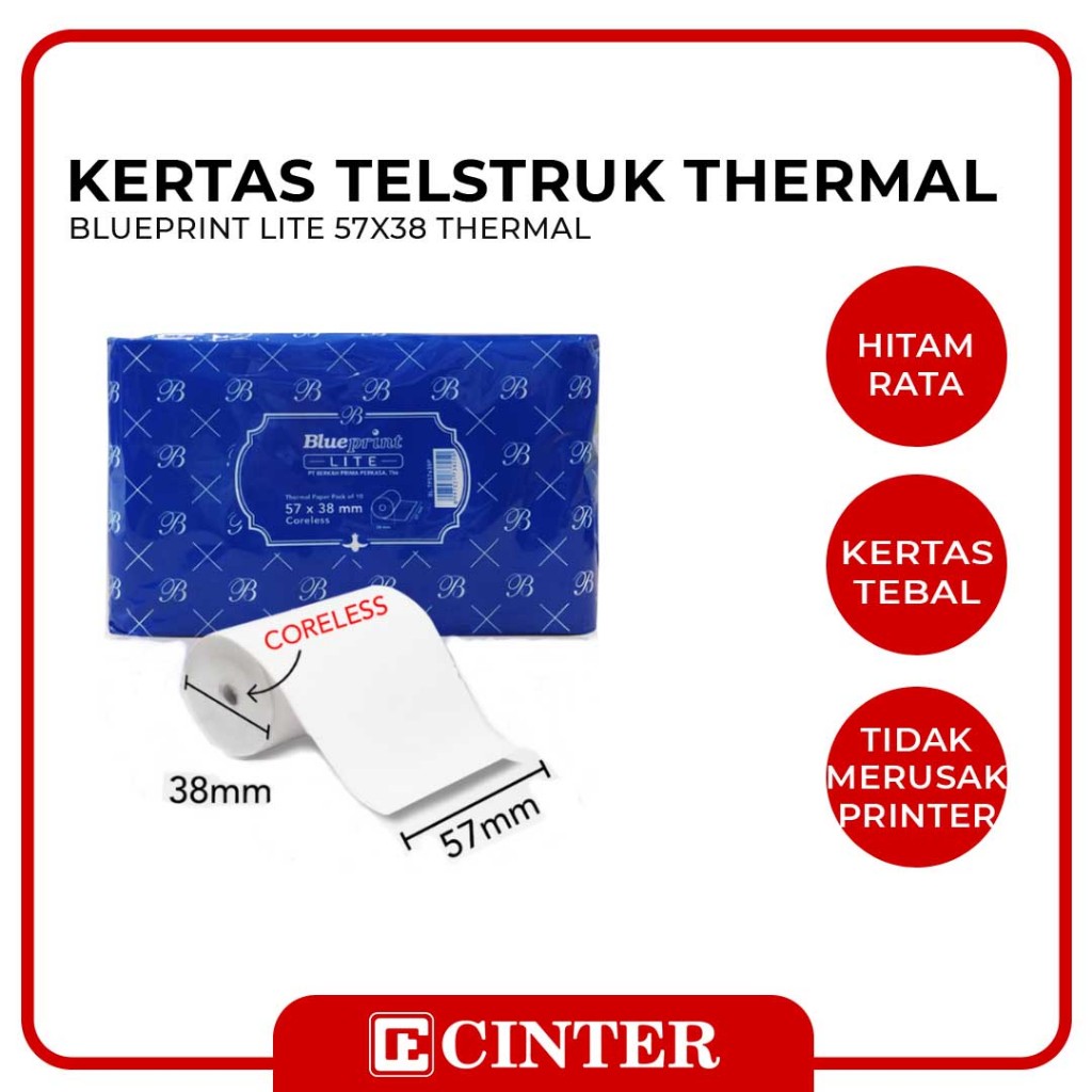 

BLUEPRINT LITE - KERTAS TELSTRUK THERMAL / KERTAS STRUK /KERTAS EDC / KERTAS GOPAY /KERTAS KASIR LITE 57X38 ISI 10 ROLL