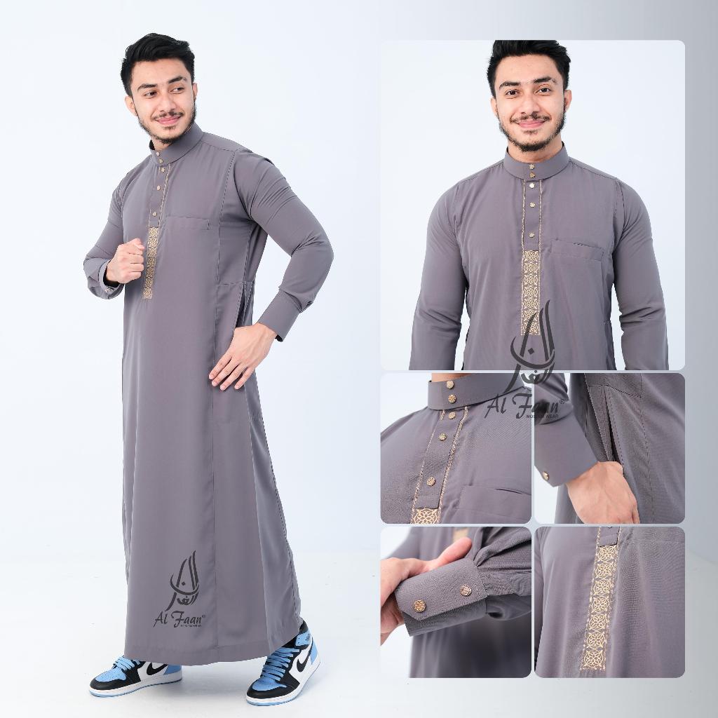 New Jubah Gamis Slimfit Pria Bordir Jubah Pria Muslim Gamis Pria Panjang Manset Kancing Bordir Juba