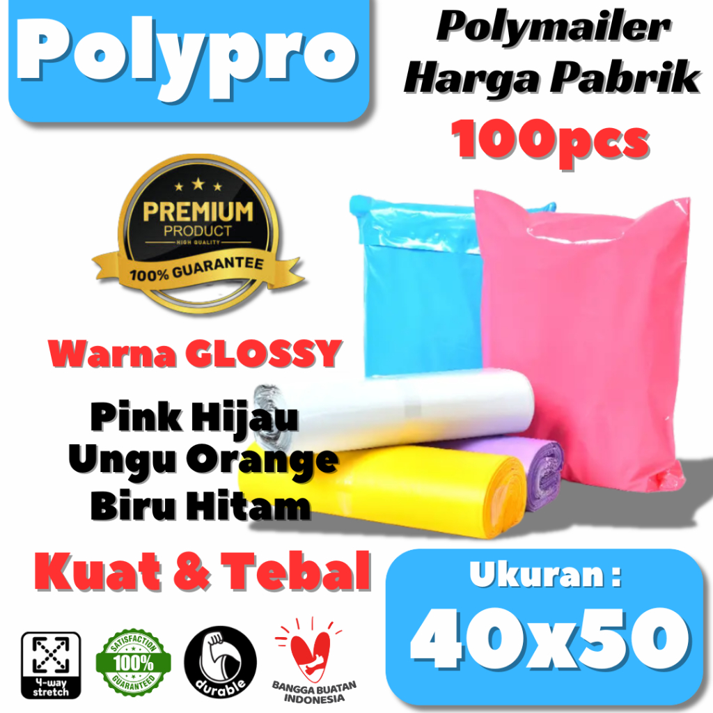 

Polymailer Premium 40x50 Warna GLOSSY / Plastik Packing Online / Tebal Kuat / 100Pcs