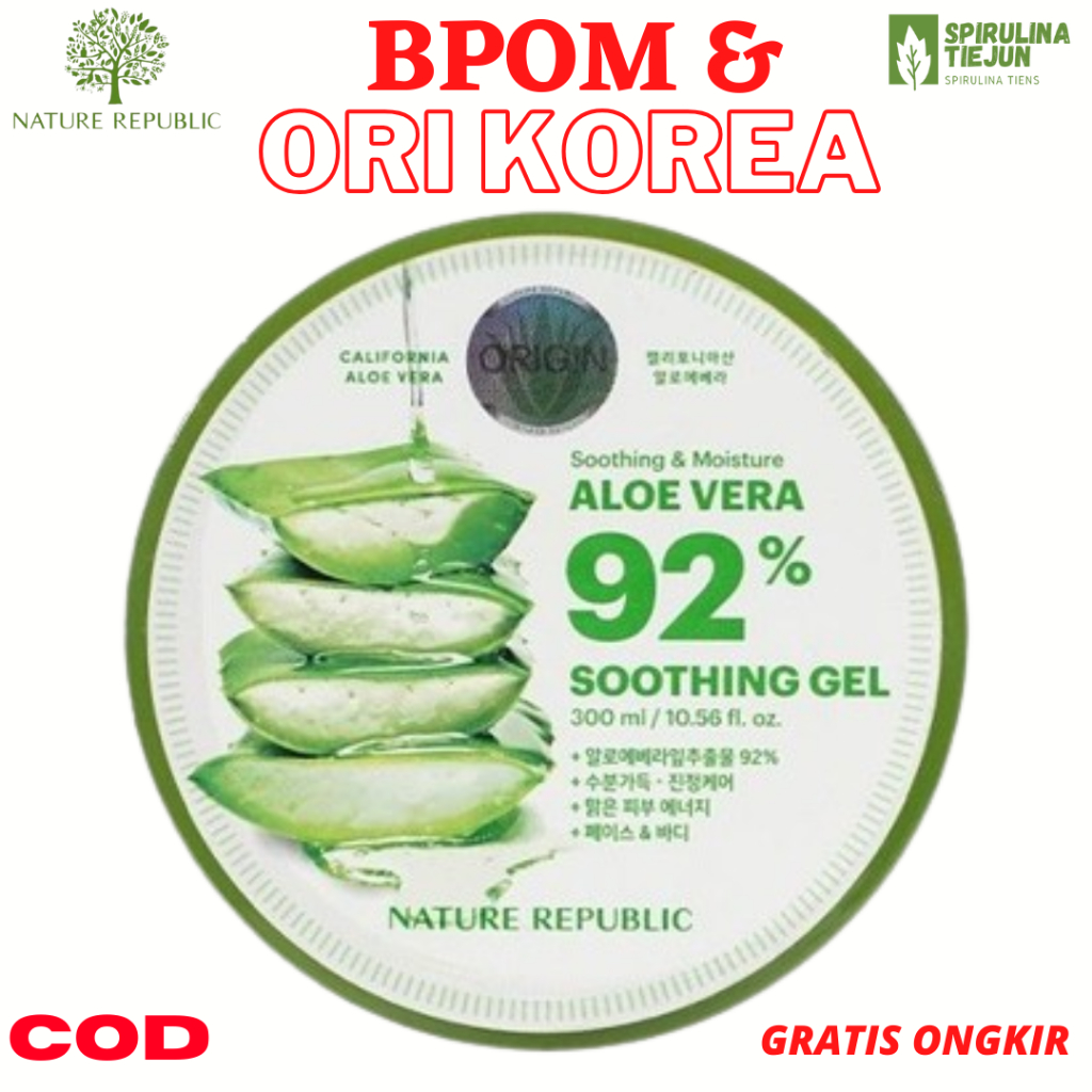 NATURE REPUBLIC ALOE VERA 92% SOOTHING GEL, ALOE VERA NATURE REPUBLIC 100% ORIGINAL KOREA, NATURE RE