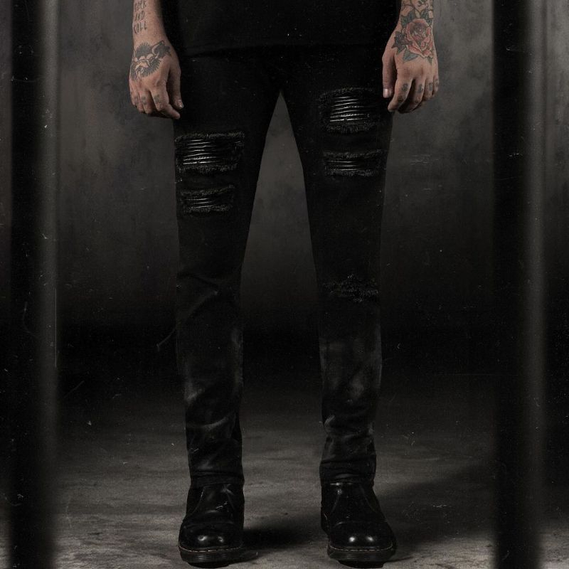 Celana Rucas "Black Caviar" Leather Washed Jeans