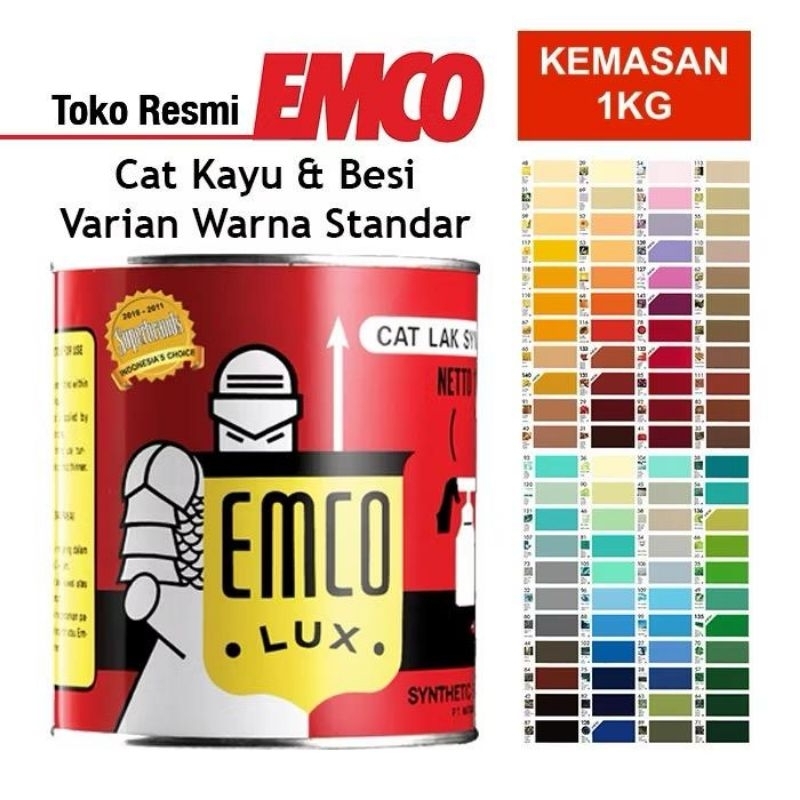 ￼Emco Lux Cat Kayu & Besi 1kg - Warna Standar Gloss Kilap (lihat varian) 1 KG Hitam Putih Doff Cokla