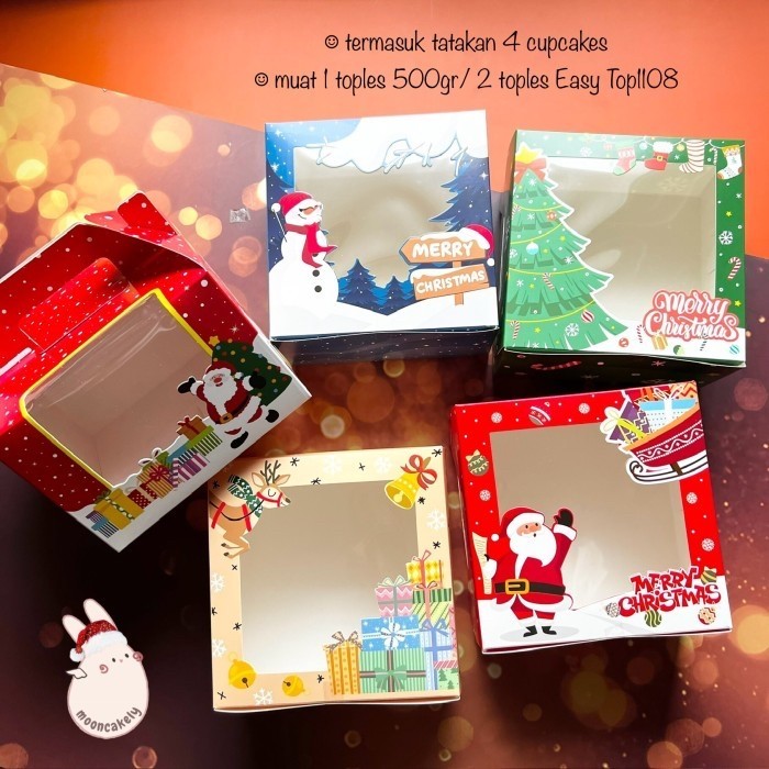 

(5pcs) Kotak Natal 4 cupcakes| dus 1 toples 500g K2546 Christmas Box K25