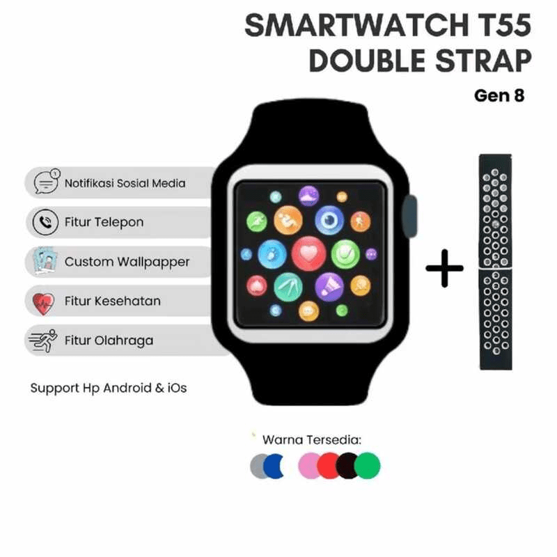 Promo Cod Smartwatch Bluetooth Call Layar Sentuh Jam Olahraga Type T-55 Jam Tangan Pintar T55/T500