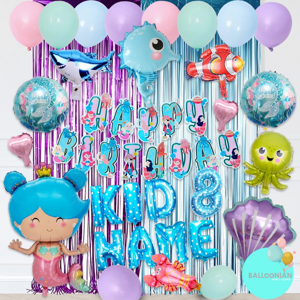 MERMAID SIMPLE DECORATION SET/HBD SET/DEKORASI ULTAH PUTRI DUYUNG/HAPPY BIRTHDAY